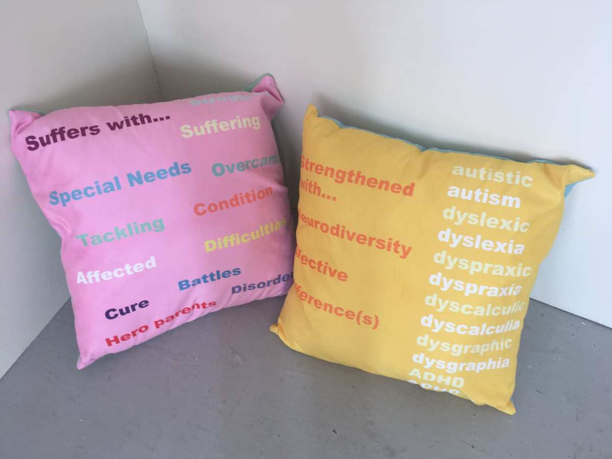 Language Cushions. Negative and Positive words.