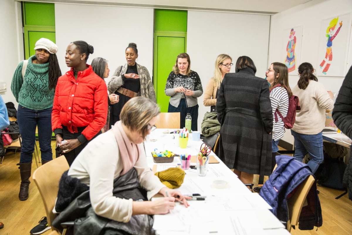 Visitors looking at the research.