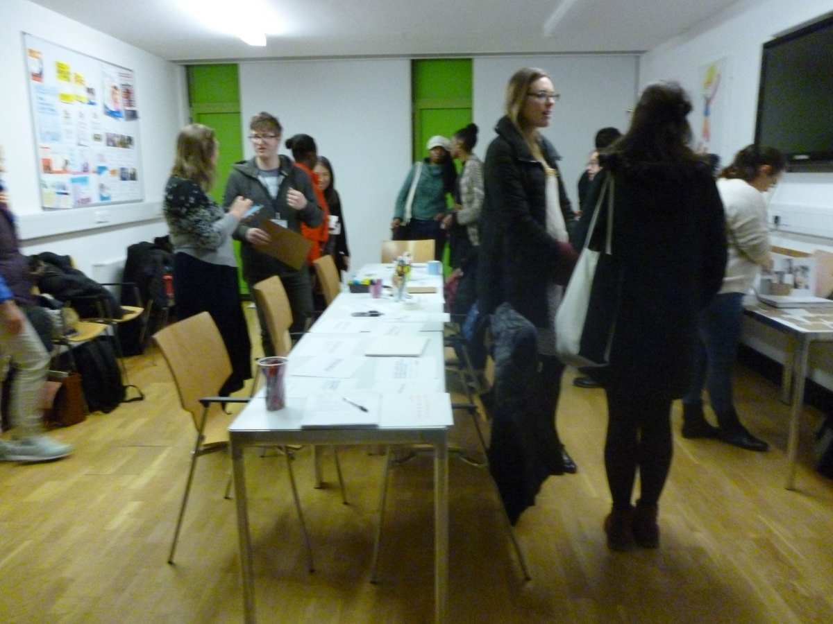 Visitors looking at the research.