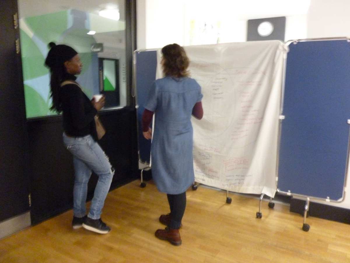 Visitors looking at the research.