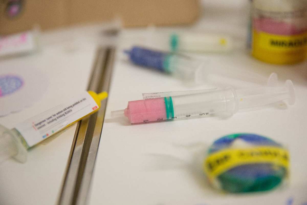 Participants syringes on display.